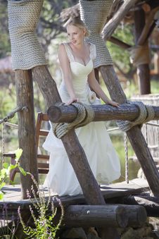 Bride On The Wooden Bridge Stock Photos Bride On The Wooden Bridge Stock Photos