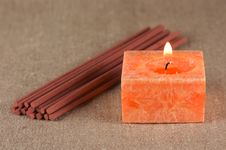 A Bundle Of Incense Sticks And A Candle Stock Photography A Bundle Of Incense Sticks And A Candle Stock Photography