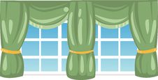 Window With Green Curtains Royalty Free Stock Images