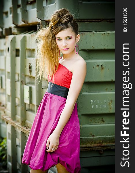 Teenager girl model presenting clothes