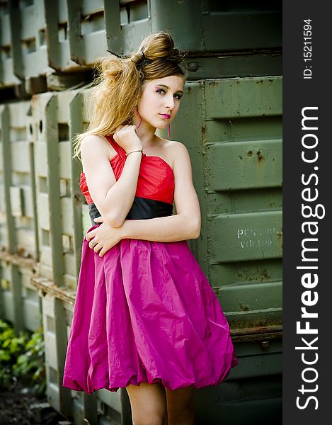 Teenager girl model presenting clothes
