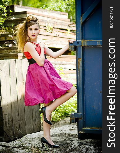 Teenager girl model presenting clothes