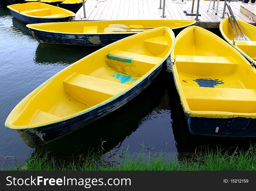 Yellow boat in the garden