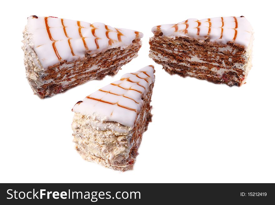 Three Slices of cake isolated on white background