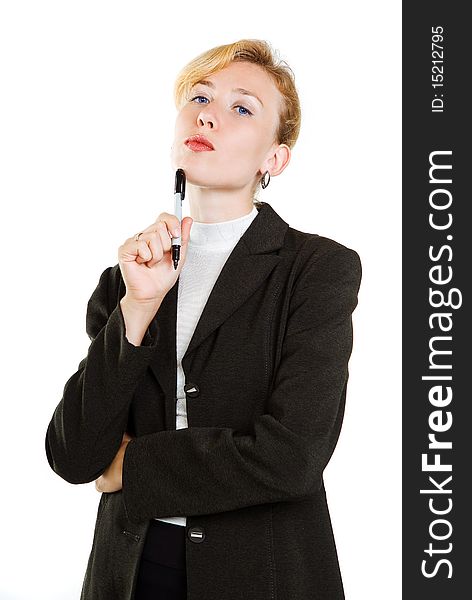 Confident business woman isolated over white background