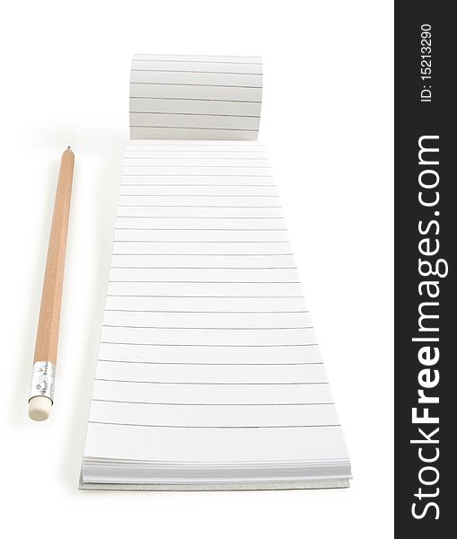 Notebook and pencil isolated on white