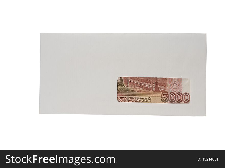 Closed white envelope with ruble
