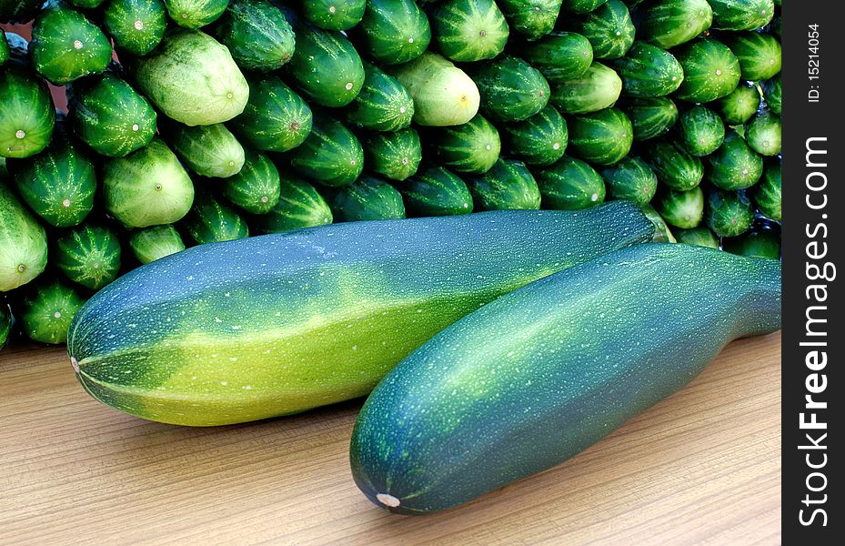 Oblong marrow and green cucumber-garden vegetables food