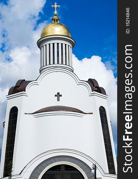 Russian church on a blue background of the sky