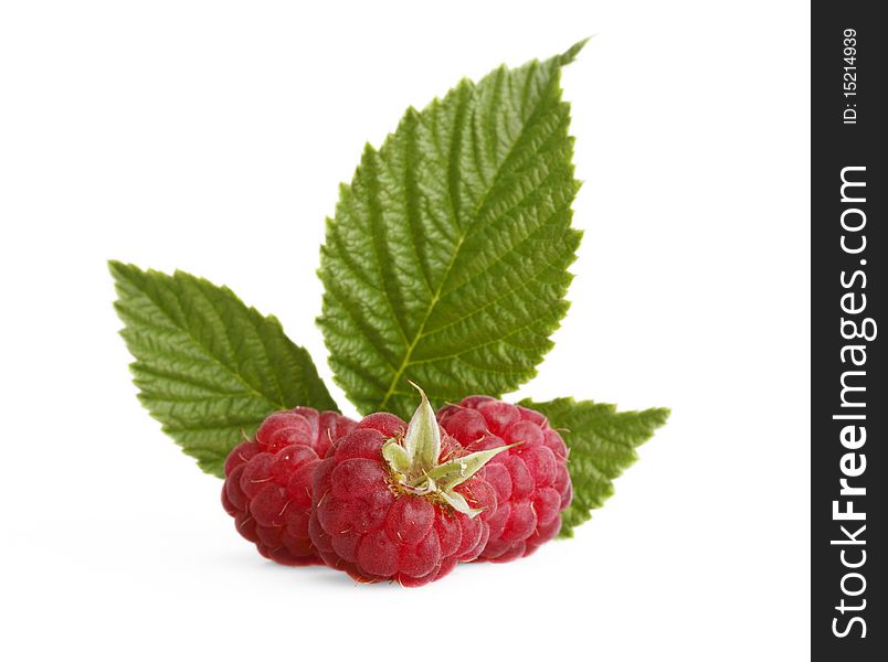 Red raspberry with green leaves. Red raspberry with green leaves