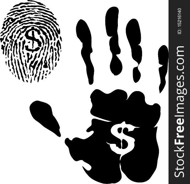 Handprint And Fingerprint With Dollar Signs