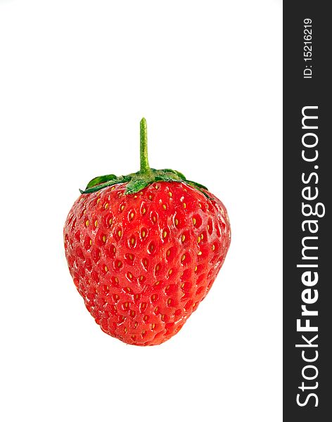 A single strawberry on a white background