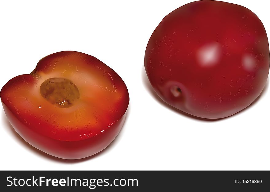 Red plums cut with bone