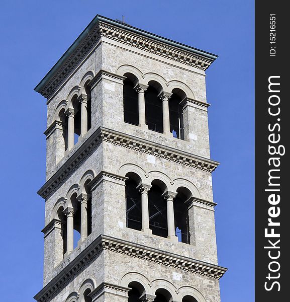 A steeple in italian romanesque style. A steeple in italian romanesque style