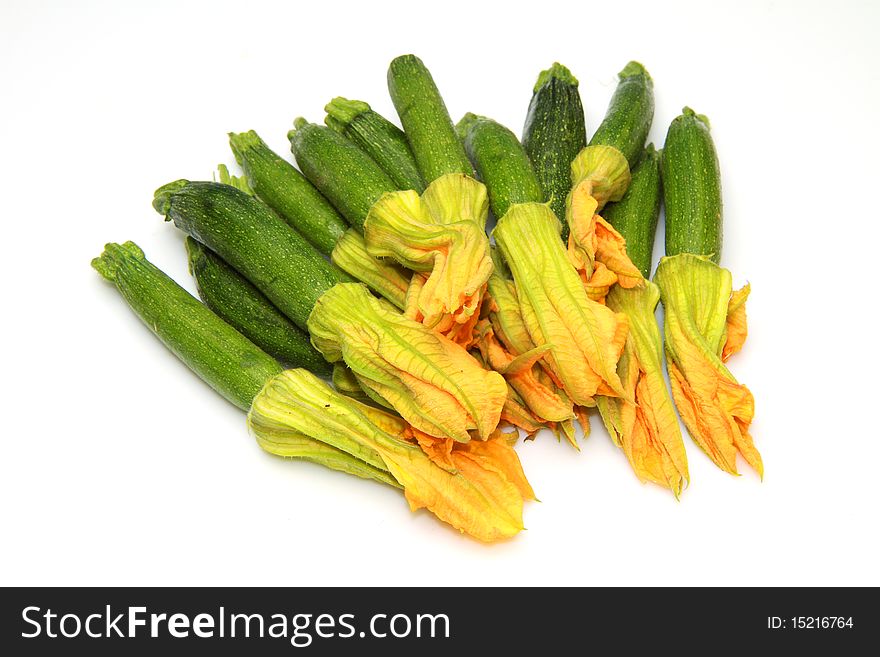 Fresh zucchini with flower heads