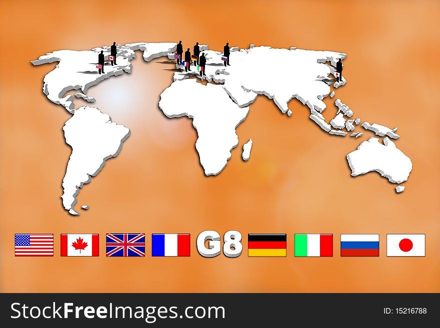 Illustration about G8 countries with flags
