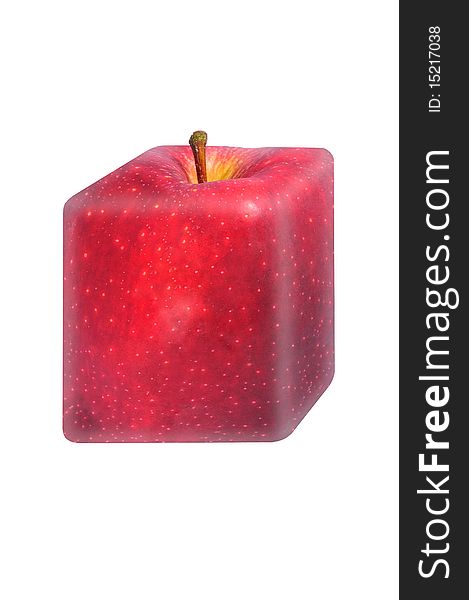 Isolated square red apple on white background