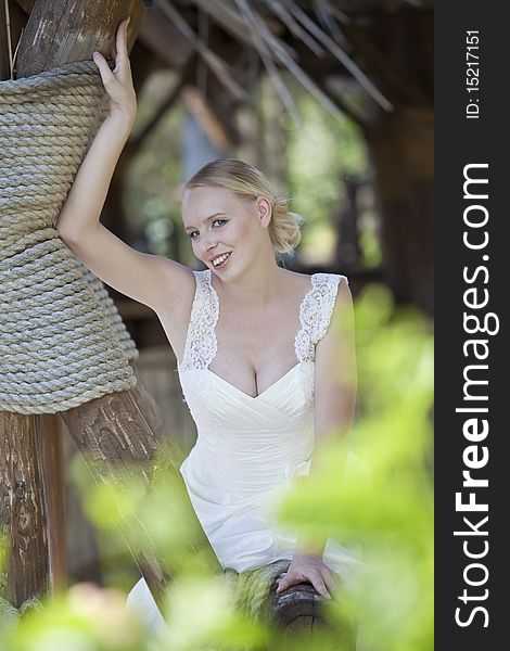 Portrait of happy young bride posing outdoor. Portrait of happy young bride posing outdoor