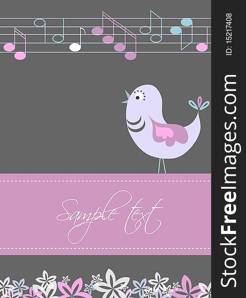 Card template with bird and tunes design,