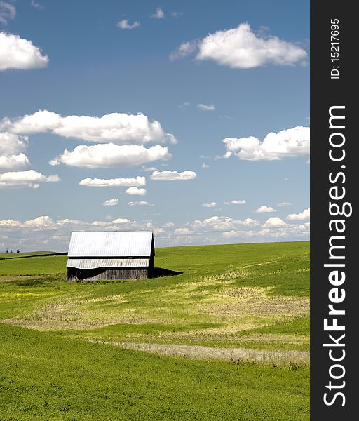 A barn in a field on a sunny day in the Palouse of Washington state. A barn in a field on a sunny day in the Palouse of Washington state.