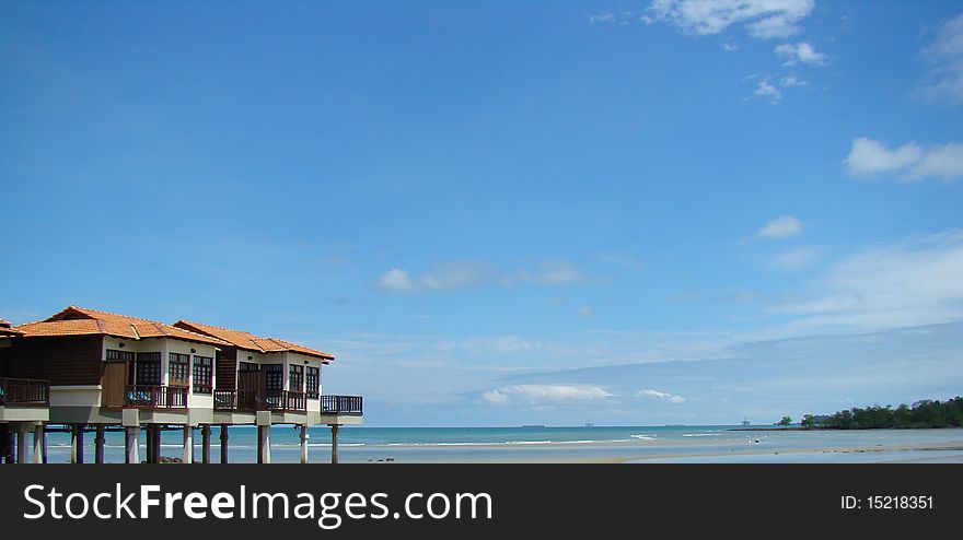 Image of beach chalet and sky