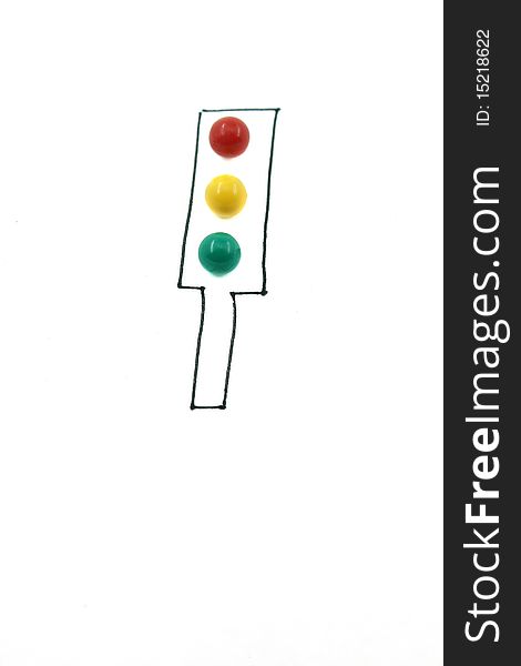 Sketches of traffic lights with colored pins. Sketches of traffic lights with colored pins