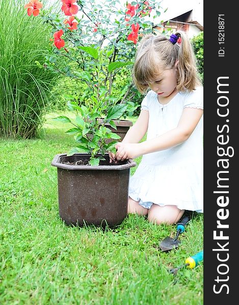 Girl Planting A Plant