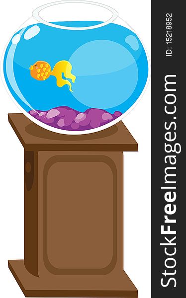 Fish bowl aquarium on the stand, isolated on the white background