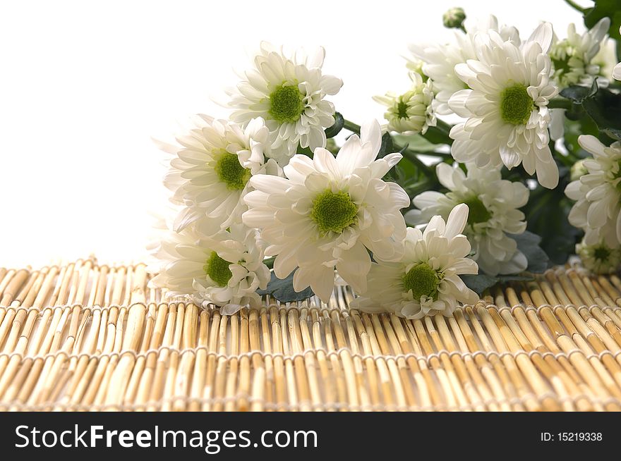 Laying down Daisy bouquet on mat