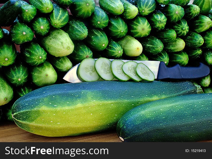 Oblong marrow and green cucumber-garden vegetables food