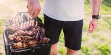 Grilling Sausages On Barbecue Grill. Stock Photos Grilling Sausages On Barbecue Grill. Stock Photos