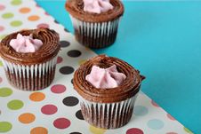 Polka Dot Raspberry Filled Cupcakes Stock Photo