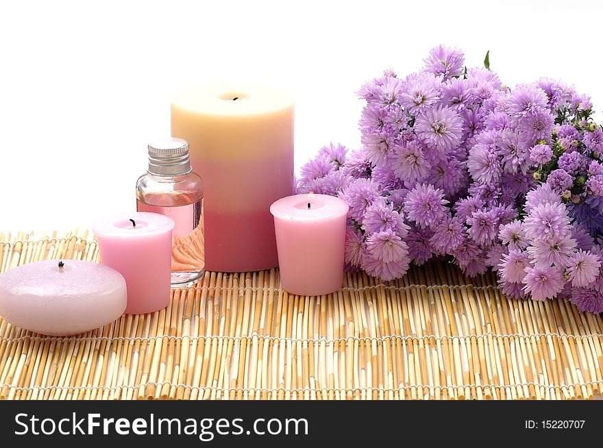 Spa set - Chrysanthemums flowers, aroma candles,