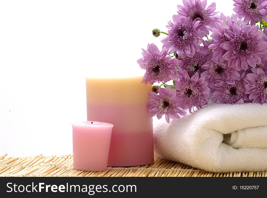 Spa set - Chrysanthemums flowers, aroma candles,