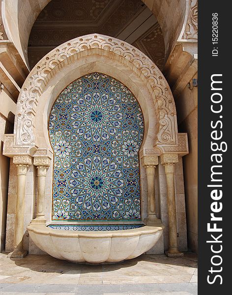 An elaborate water fountain at a mosque in Casablanca, Morocco. An elaborate water fountain at a mosque in Casablanca, Morocco.