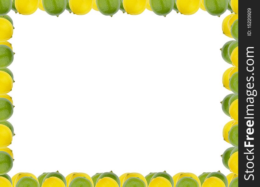 Lemon and lime fruit border over white. Lemon and lime fruit border over white