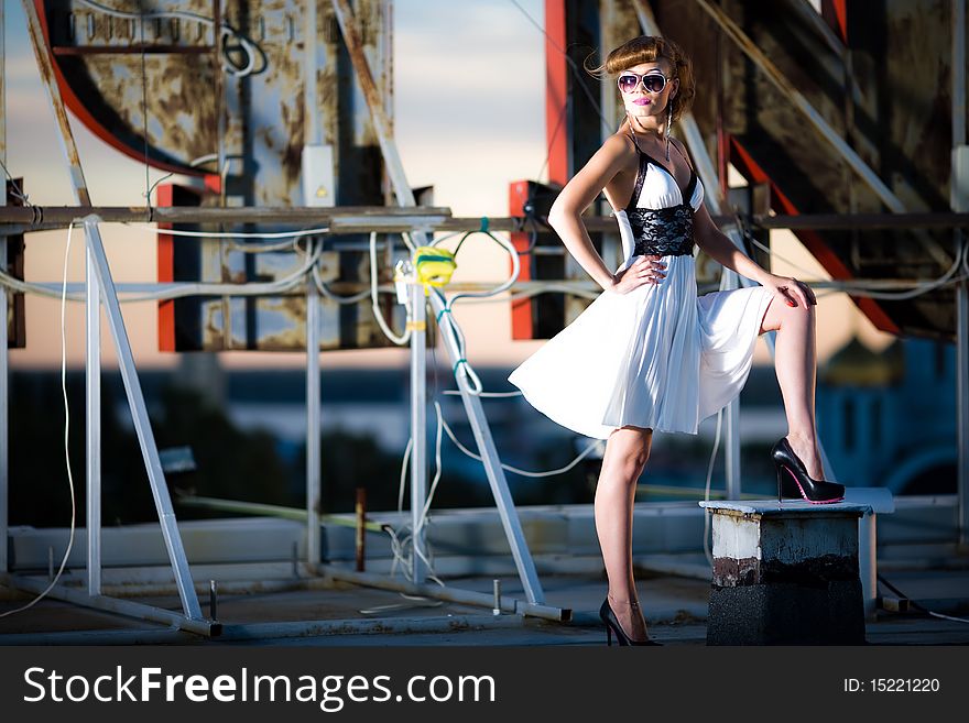 Girl in dress with sunglasses. Girl in dress with sunglasses