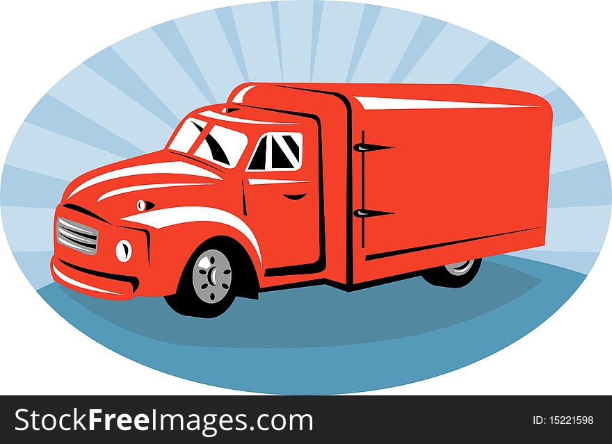 Illustration of a Delivery or camper van viewed from side done in retro style