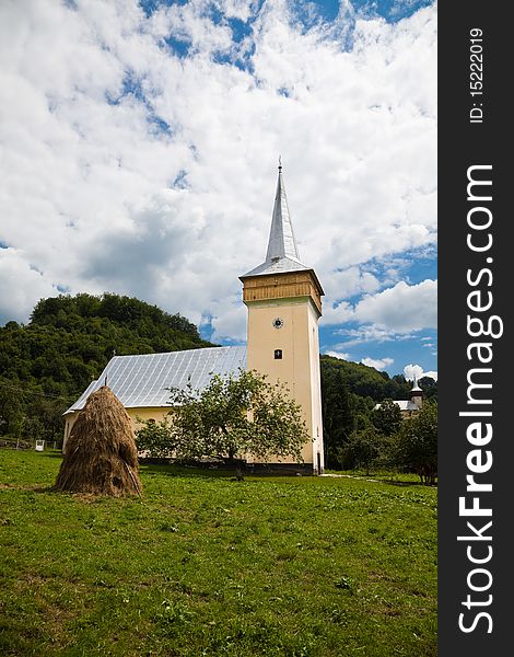 Medieval church in Corna Village in Apuseni Mountains, Romania.