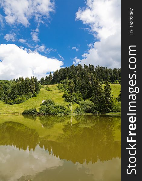 Summer landscape of Tau Brazi lake in Apuseni Mountains, Romania.