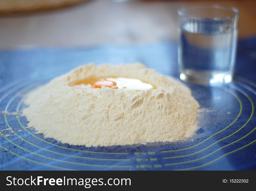 Flour, egg and water - dough preparation process