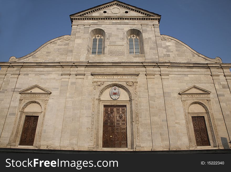 The Main Facade of the Duomo Cathedral Church in Turin; Italy. The Main Facade of the Duomo Cathedral Church in Turin; Italy