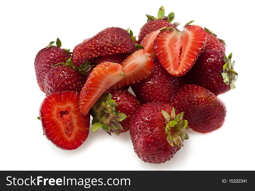 Red juicy strawberries on white background. Red juicy strawberries on white background