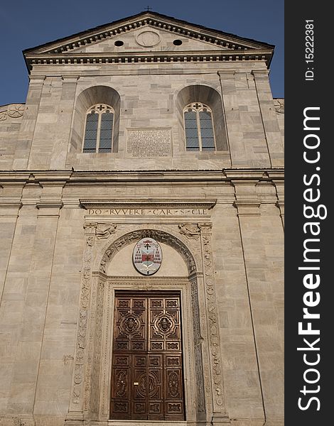 The Main Facade of the Duomo Cathedral Church in Turin; Italy. The Main Facade of the Duomo Cathedral Church in Turin; Italy