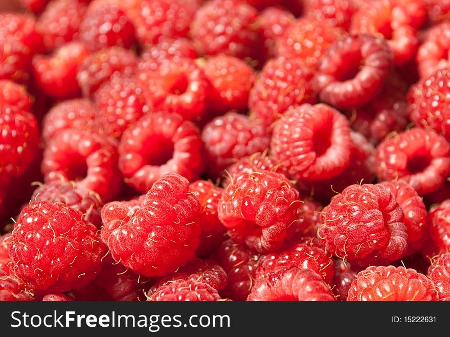 Fresh red raspberries. Food background.