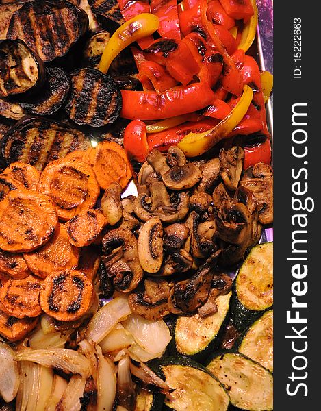 Grilled vegetables on a platter.