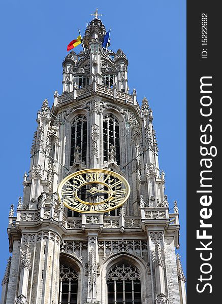 Bell tower of Cathedral in Antwerp, Belgium