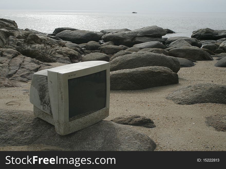Old monitor on the beach. Old monitor on the beach