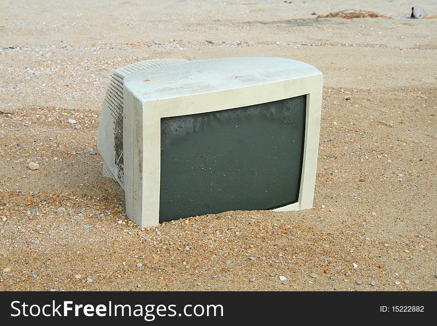 Old monitor on the beach. Old monitor on the beach