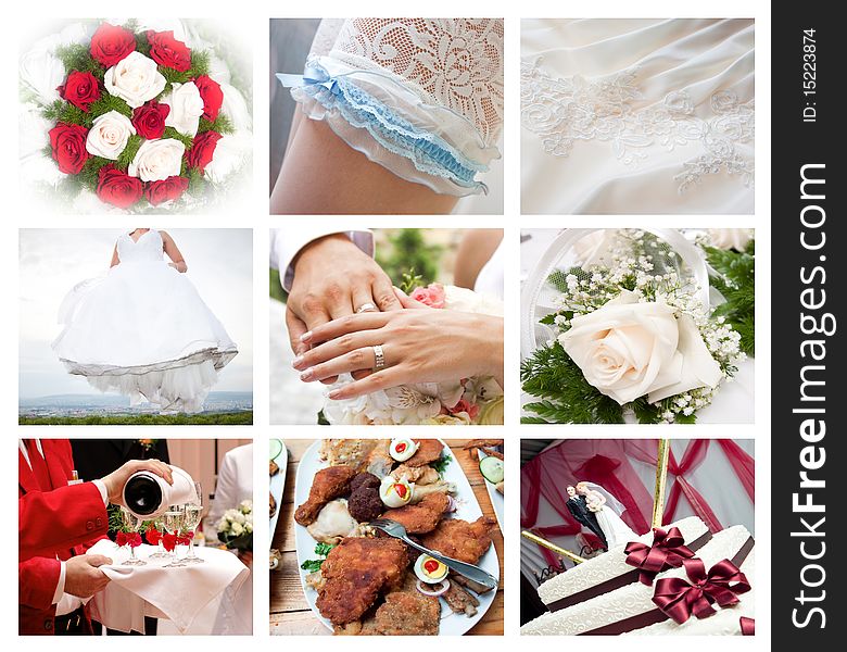 Collage of beautiful wedding photos. Collage of beautiful wedding photos